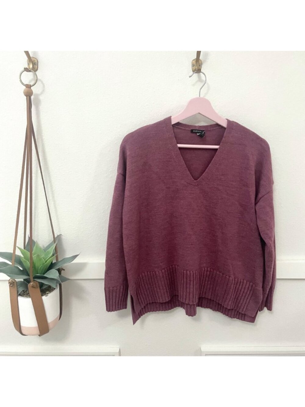 Eileen Fisher Merino V-Neck Sweater Pink Size XS Boxy - Picture 2 of 5